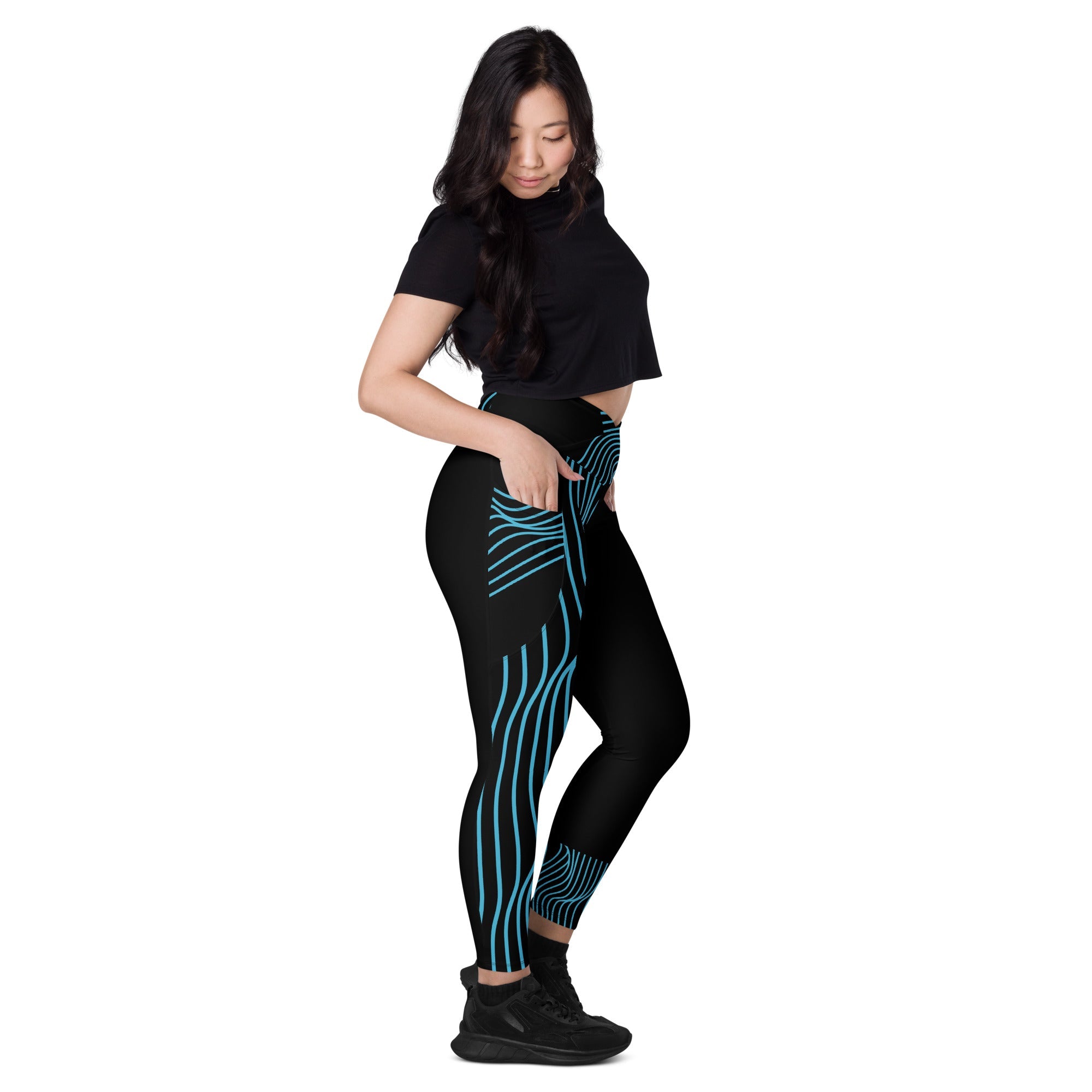 Black Workout Leggings with Pockets. Streetwear or Gymwear Crossover Leggings. Yoga Pants. WickedYo.